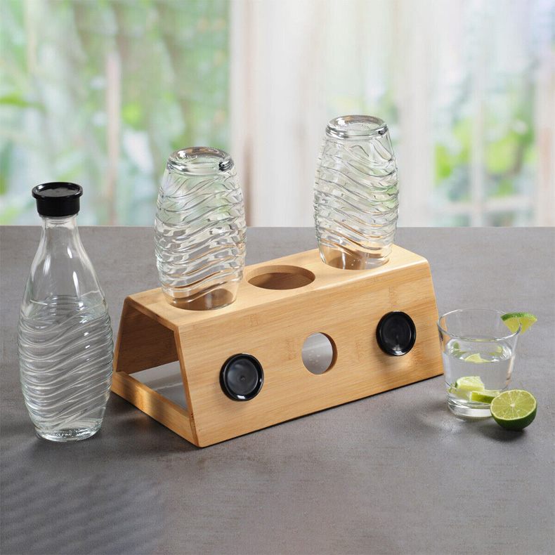Holz Flaschenstnder mit Abtropfschale geeignet fr 3 Sodastream  Glas-Flaschen | eBay.de
