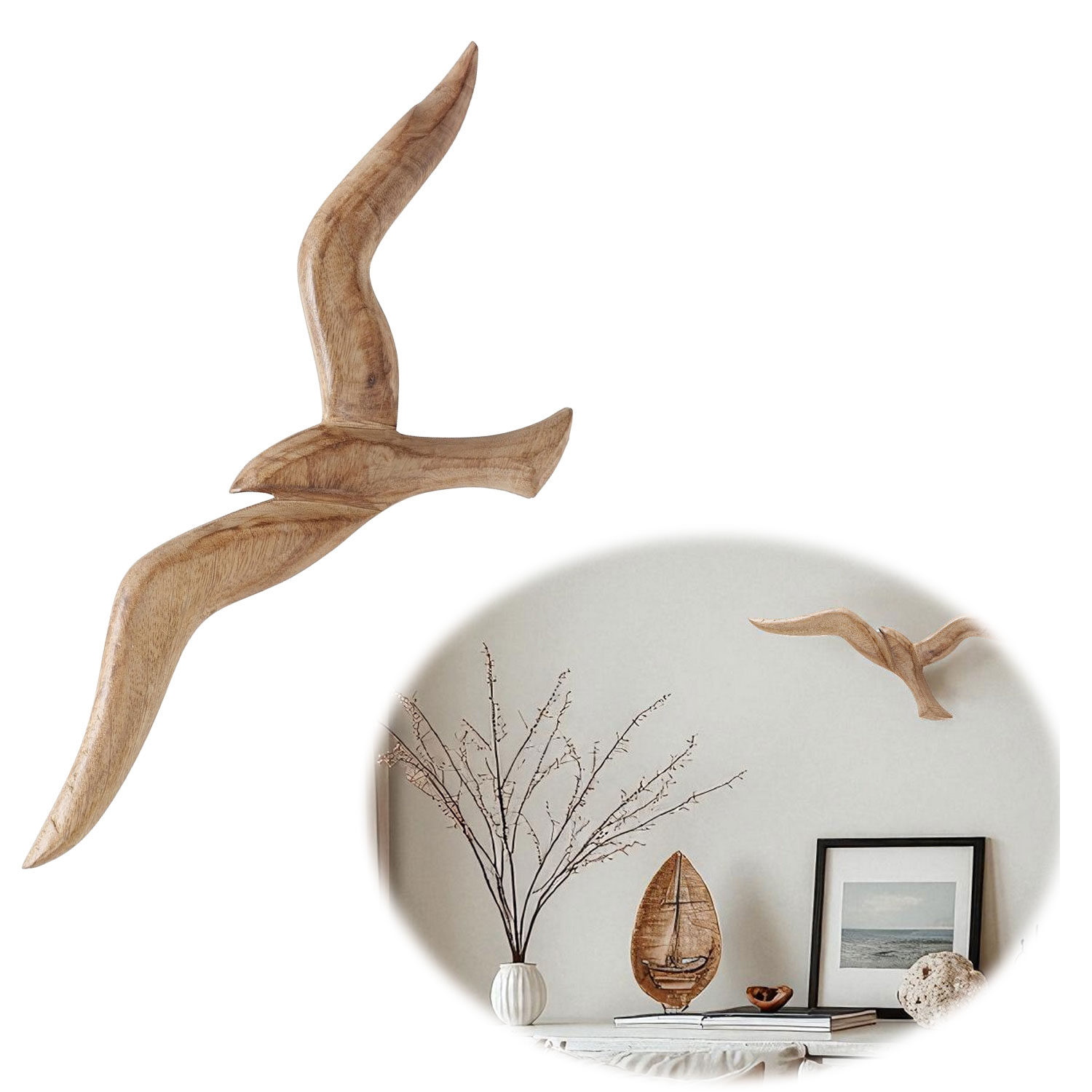 Wand-Deko Deko-Objekt Möwe 36-46cm Holz Maritim Flur Wandhänger Deko-Figur Vogel