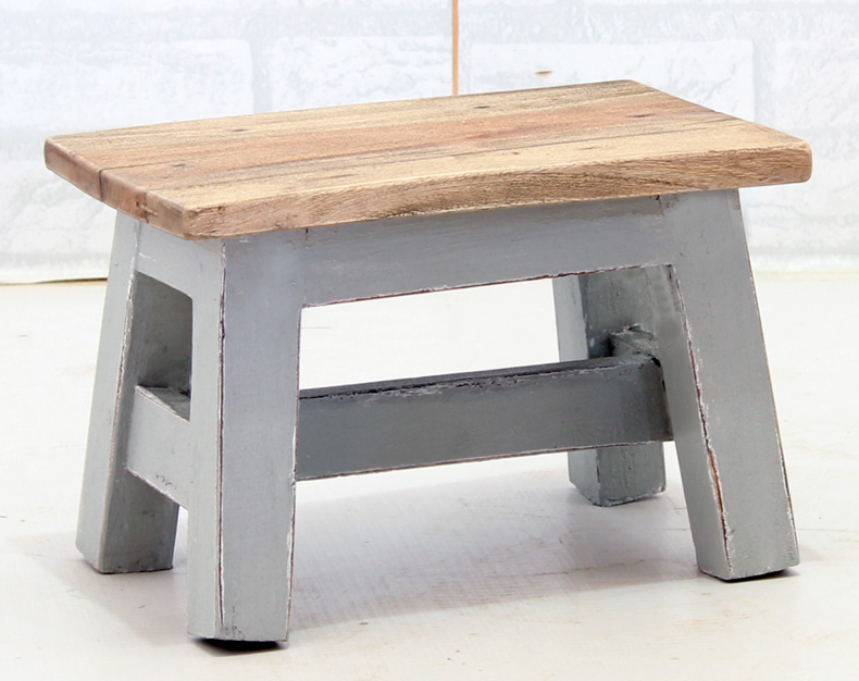 Vintage Holz Fuß-Hocker Tritthocker Schemel Fußbank Bänkchen Fußschemel