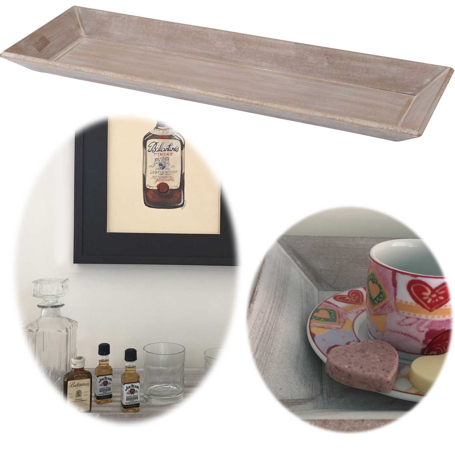 LS-LebenStil Holz-Deko-Tablett Sylt - Shabby Chic Serviertablett In Schwarz