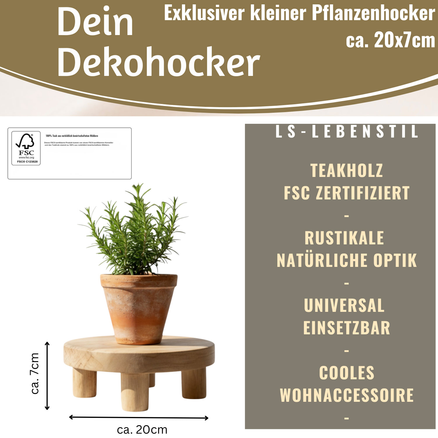 Mini Teak-Holz Deko Tisch Blumenständer Pflanzenhocker Beistelltisch Untersetzer