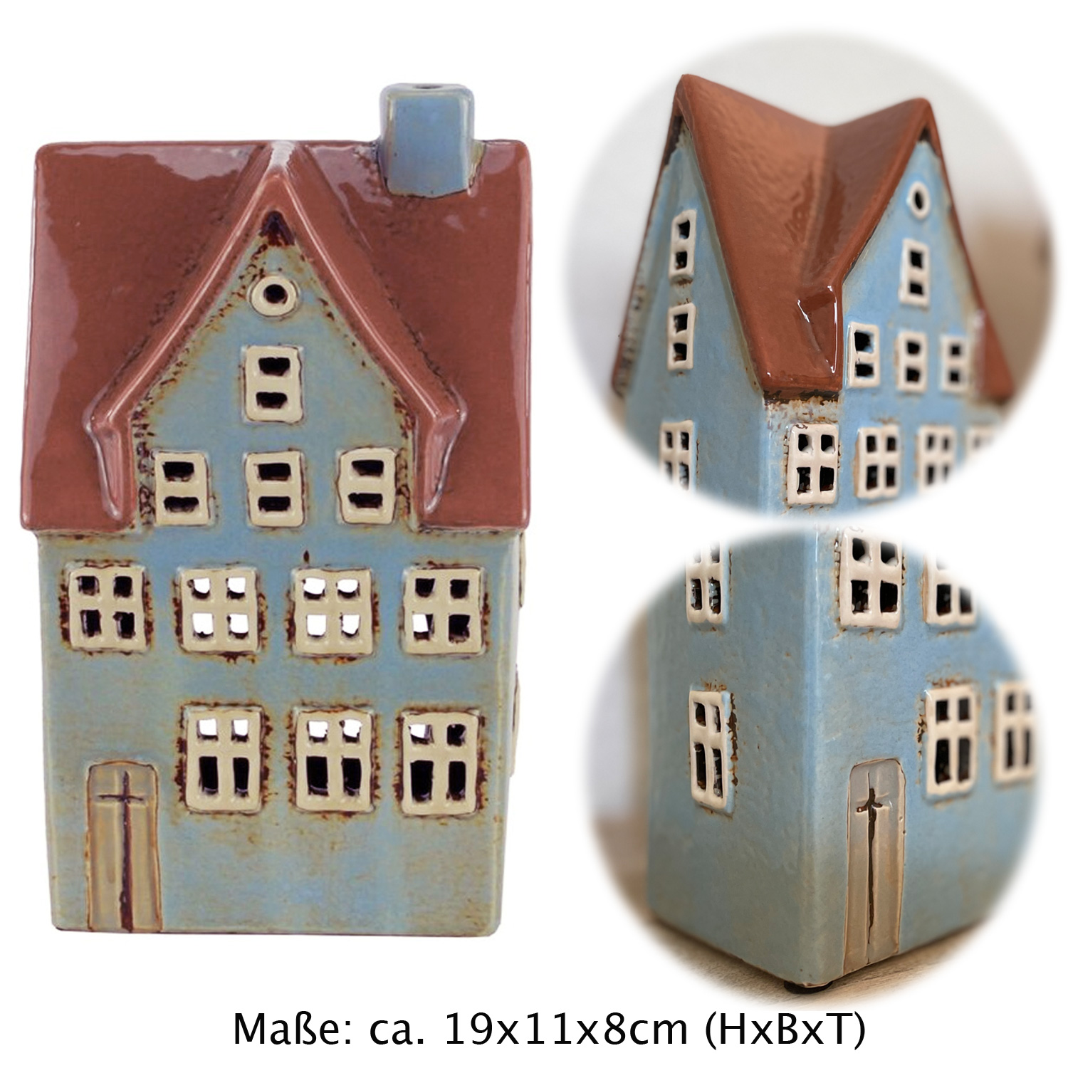 Teelichthaus Lichthaus 14-27cm Keramik Fachwerkhaus Lichterhaus Teelichthalter