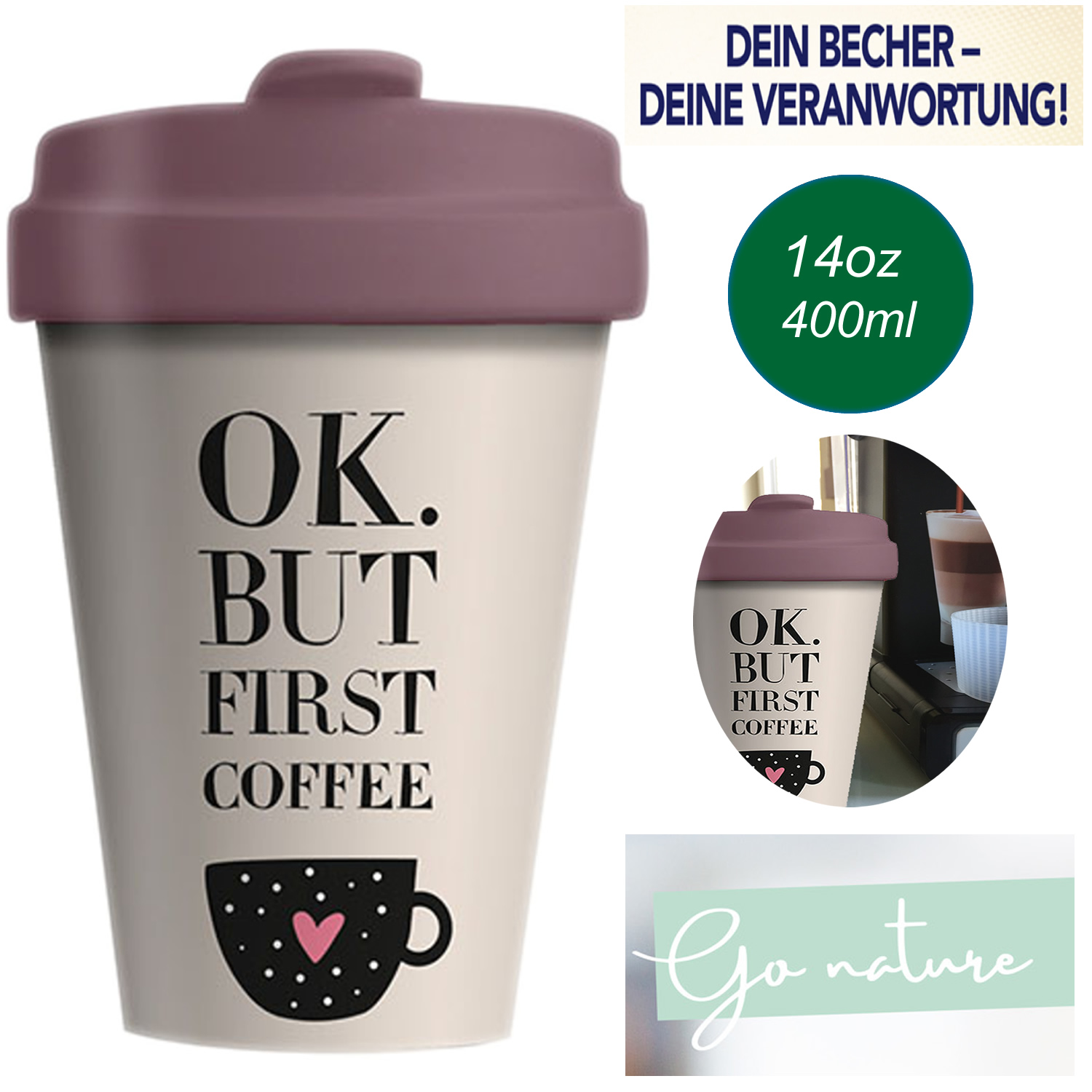 ChicMic Bambus Coffee to Go Becher 400ml KaffeBecher TrinkBecher Tee