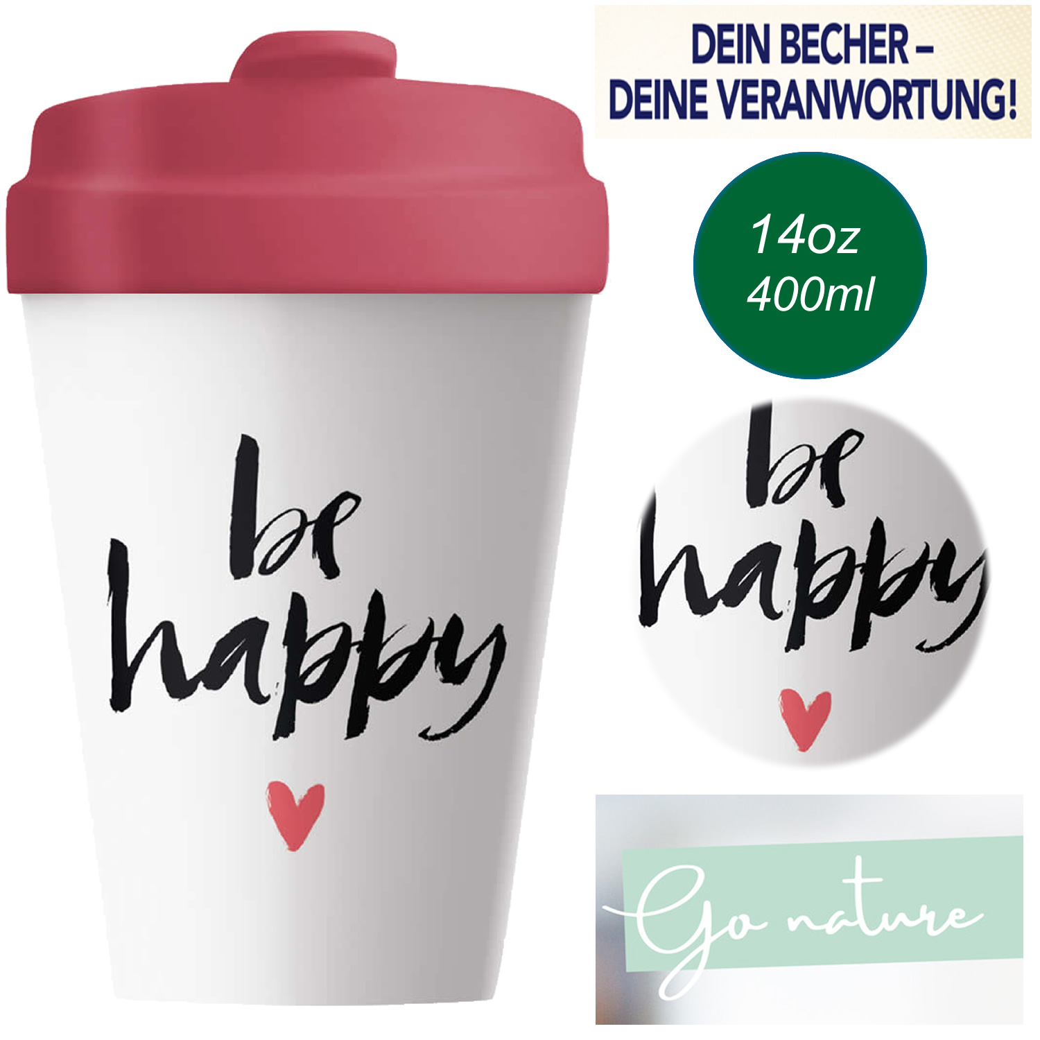 ChicMic Bambus Coffee to Go Becher 400ml KaffeBecher TrinkBecher Tee