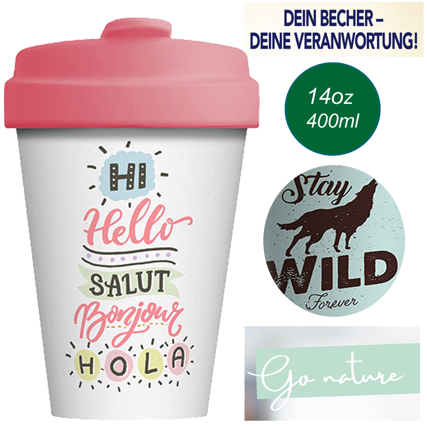 ChicMic Bambus Coffee to Go Becher 400ml KaffeBecher TrinkBecher Tee